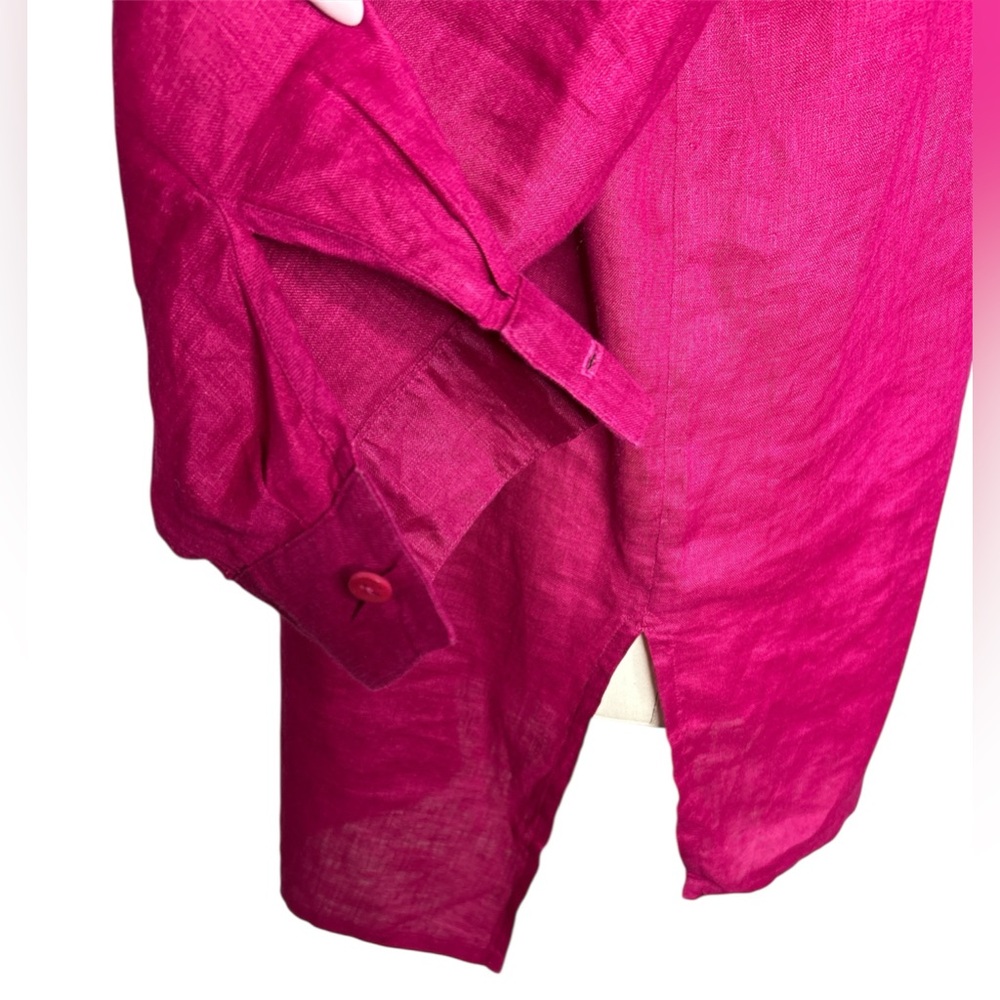 Eileen Fisher Irish Linen button down Shirt Magenta Medium - Picture 5 of 9